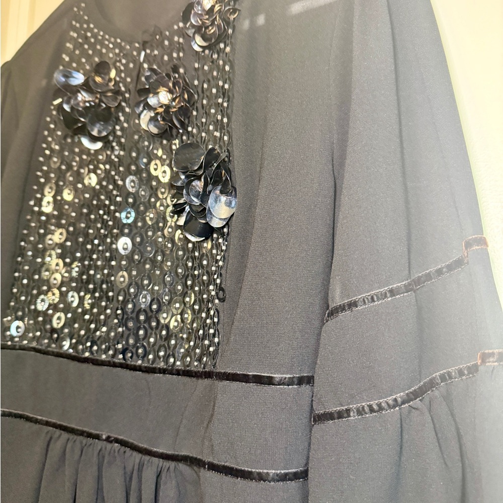 Elisabetta Franchi Celyn B black sheer blouse puffed sleeve sequined top 46 - Picture 11 of 11